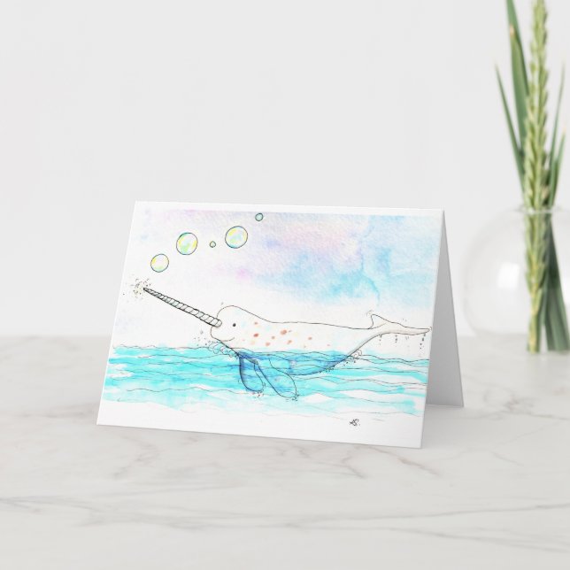 Niedliche blubbelnde Narwhal Wasserfarbe Karte (Vorderseite)
