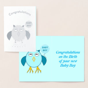 Niedliche Blue Birthday Boy Owl Foil Card Folienkarte