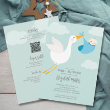 Niedliche Blue Bundle Stork Baby Dusche in einem