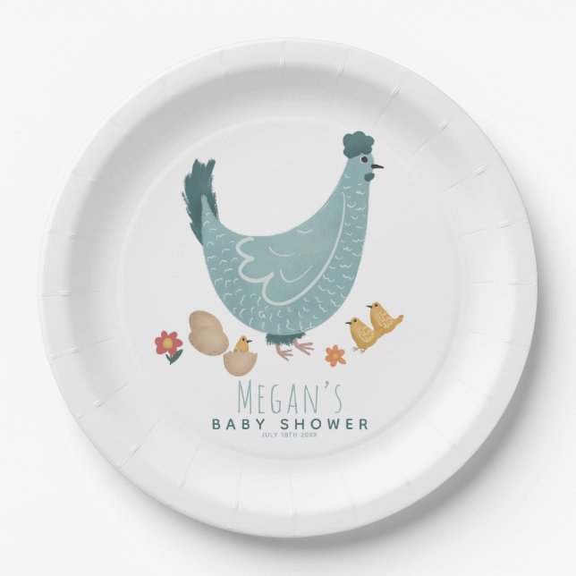 Niedliche Blue Farm Chicken Boys Kinderdusche Pappteller (Vorderseite)
