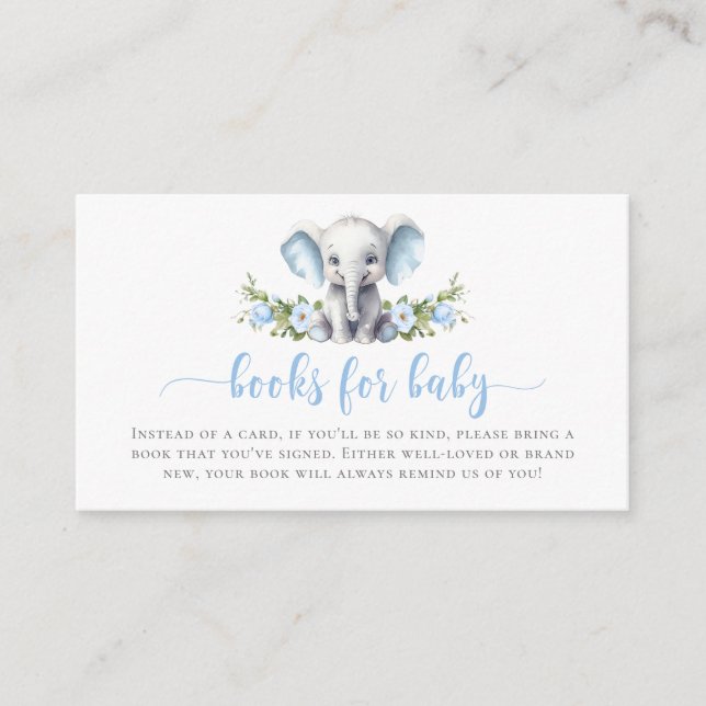 Niedliche Blue Floral Elephant Books für Babydusch Begleitkarte (Vorderseite)