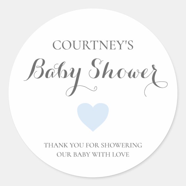 Niedliche Blue Heart Boy Baby Dusche Runder Aufkleber (Vorderseite)
