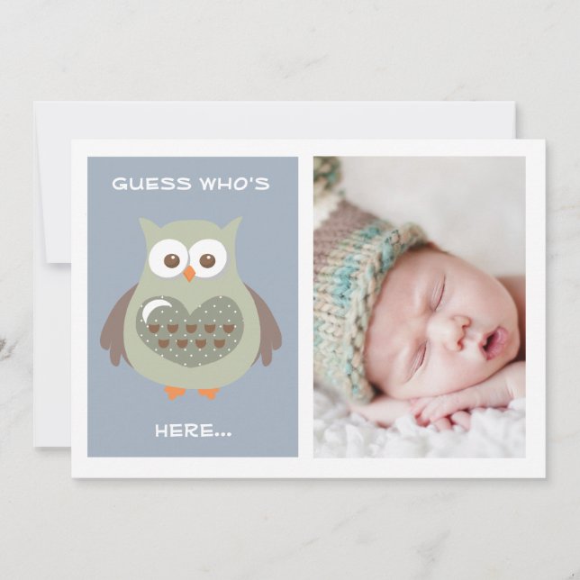 NIEDLICHE BLUE OWL BABY ANNOUNCEMENT FOTO CARD EINLADUNG (Vorderseite)