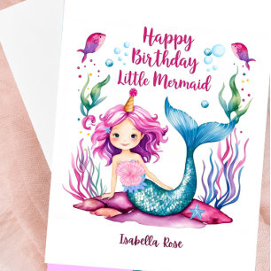 Niedliche Blue & Pink Mermaid Geburtstagskarte für Karte