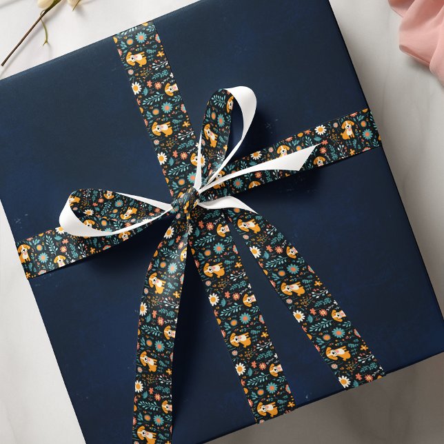 Niedliche Blue Puppy-Blume Satinband (Puppy Flower Garden Pattern Dog Lover Satin Ribbon)