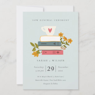 Niedliche Blue Stack Books Floral Vow Renewal Einl Dankeskarte