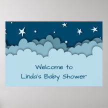 Niedliche Blue Stars und Clouds Babydusche Willkom