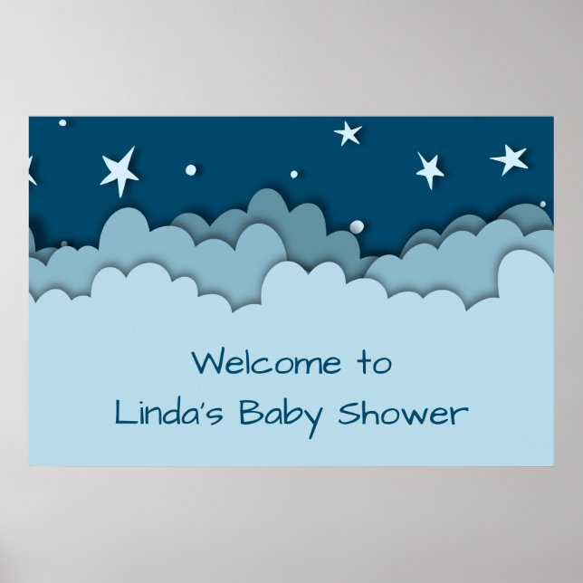 Niedliche Blue Stars und Clouds Babydusche Willkom Poster (Vorne)