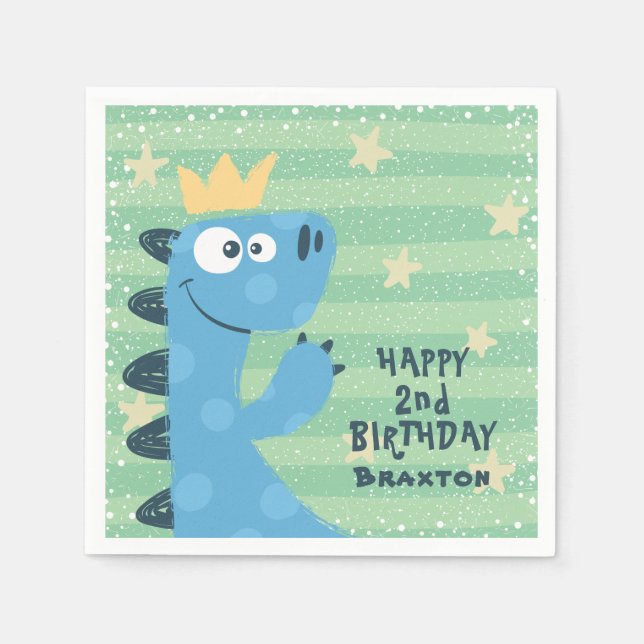 Niedliche Blue T-Rex Kindergeburtsparty Serviette (Vorderseite)