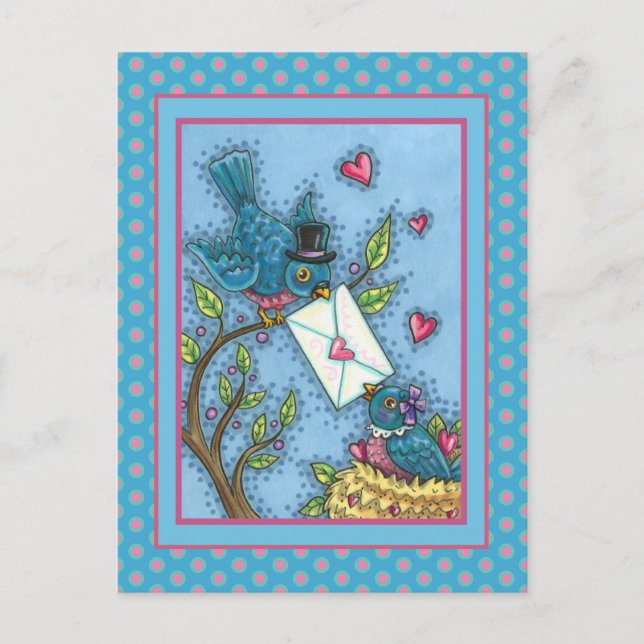 NIEDLICHE BLUEBIRD SWEETHEARDS, LIEBE VOGELVALENTI FEIERTAGSPOSTKARTE (Vorderseite)