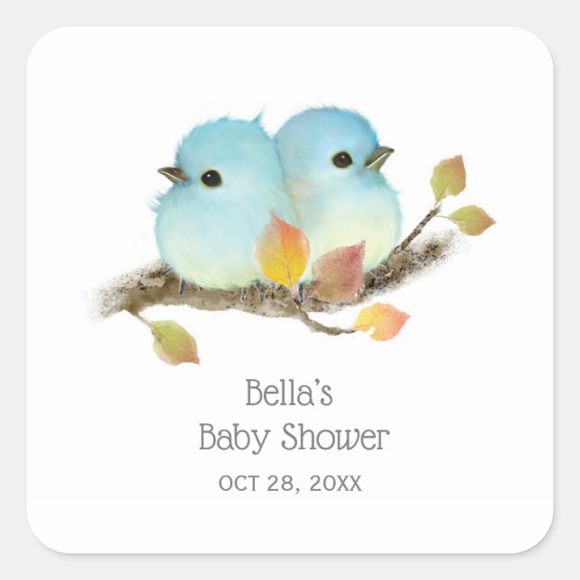 Niedliche Bluebirds Bird Baby Dusche Quadratischer Aufkleber (Vorderseite)