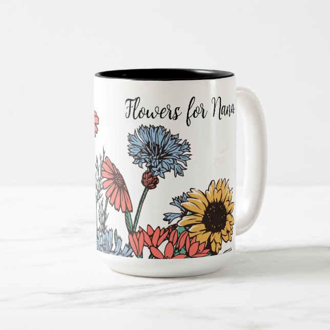 Niedliche Blues und Gold-BLUME für Nana PERSONALIS Zweifarbige Tasse (VorderseiteRechts)