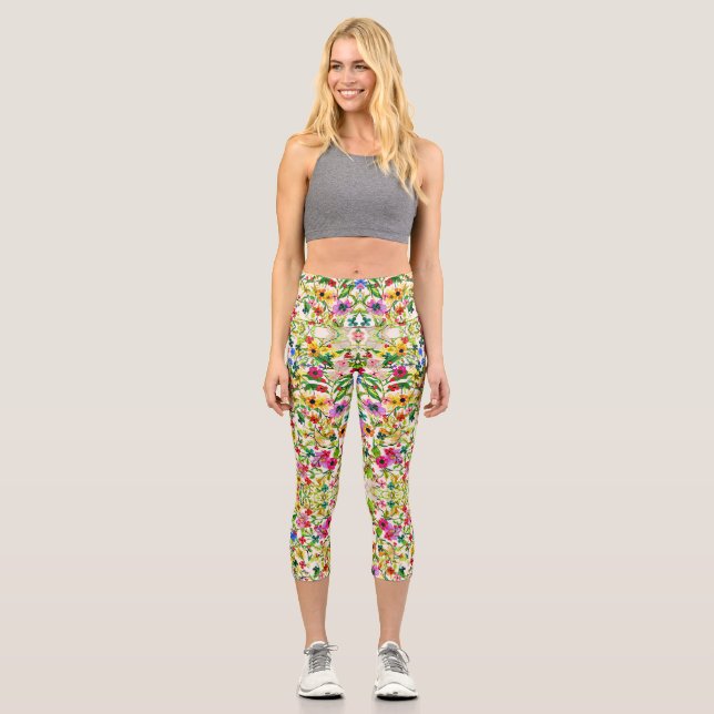 Niedliche blühende Federkarosse-Blume Capri Leggings (Vorderseite)
