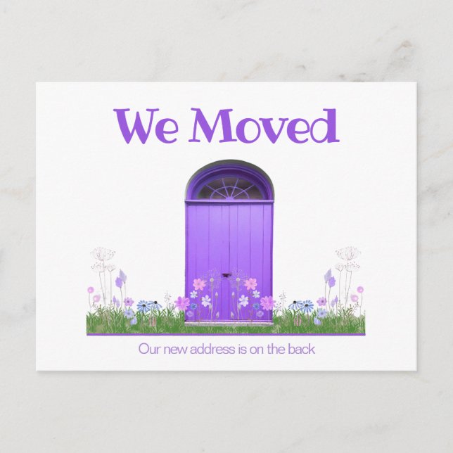 Niedliche Blume an Lila Türen, die wir angekündigt Postkarte (Vorderseite)