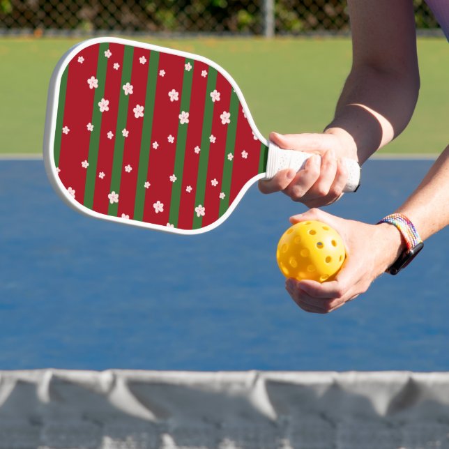 Niedliche Blume Blumengestein auf Solid Green Red  Pickleball Schläger (InSitu)