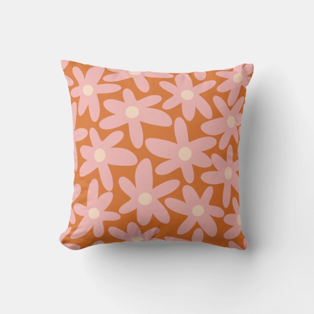 Niedliche Blume Blumenmuster in Orange und Pink Kissen (Vorderseite)