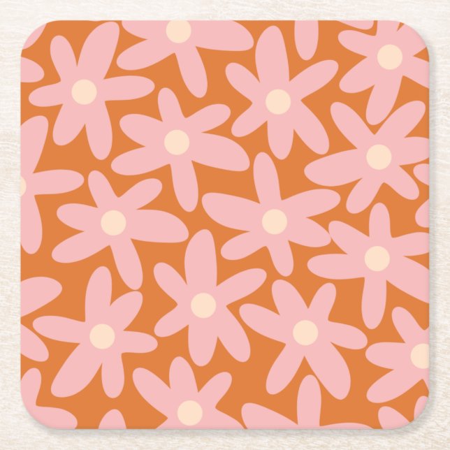 Niedliche Blume Blumenmuster in Orange und Pink Rechteckiger Pappuntersetzer (Vorderseite)