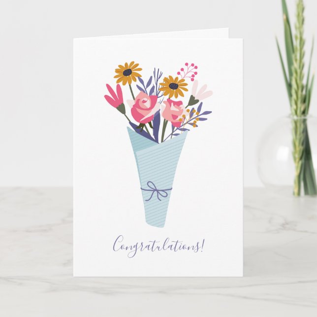 Niedliche Blume Bouquet Minimalistisch Blue Herzli Karte (Vorderseite)