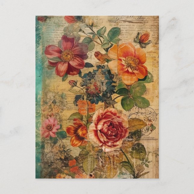 Niedliche Blume Collage Postkarte (Vorderseite)