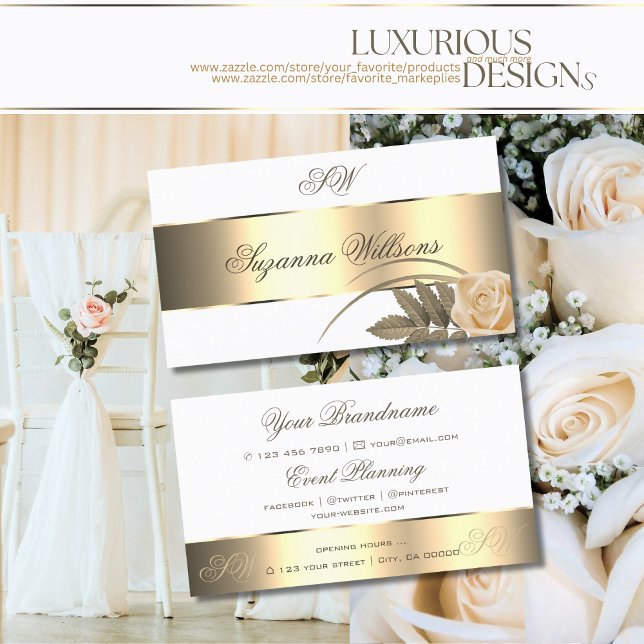 Niedliche Blume der  Rose mit den Initialen im Whi Visitenkarte (Von Creator hochgeladen)