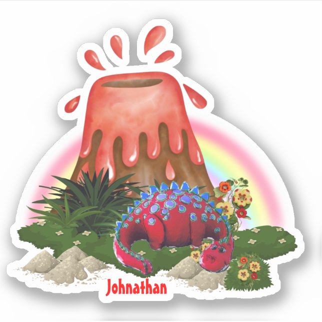 Niedliche Blume des roten Dinosauriers Aufkleber (Vorderseite)
