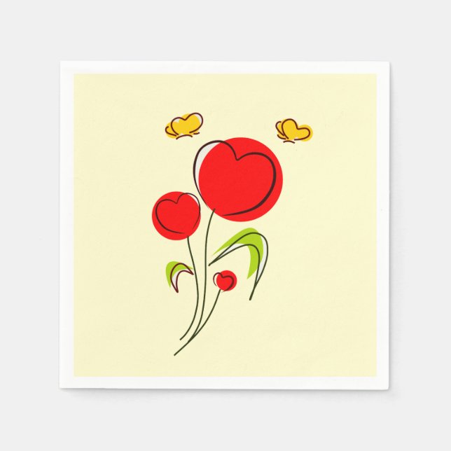 Niedliche Blume des Roten Herzens und Gelbe Schmet Serviette (Vorderseite)