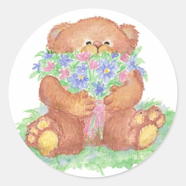 Niedliche Blume für You Teddy Bear Runder Aufkleber (Vorderseite)