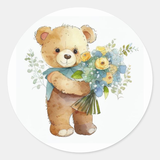 Niedliche Blume für You Teddy Bear Runder Aufkleber (Vorderseite)