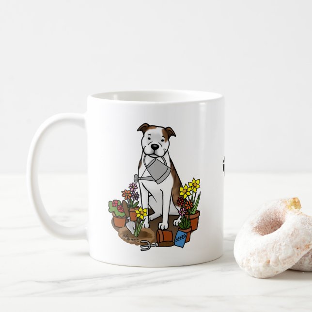 Niedliche Blume Gardener Pit Bull (lt brindle whit Kaffeetasse (Mit Donut)