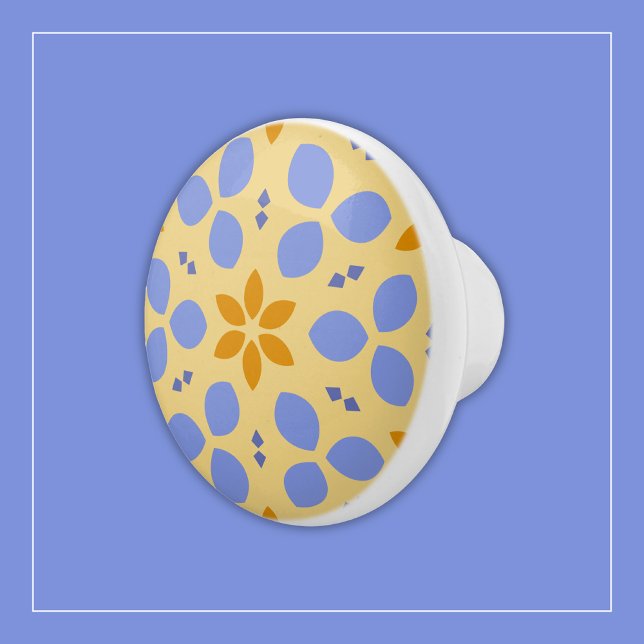 Niedliche Blume in Gelb und Blau auf Girl Floral Keramikknauf (Von Creator hochgeladen)