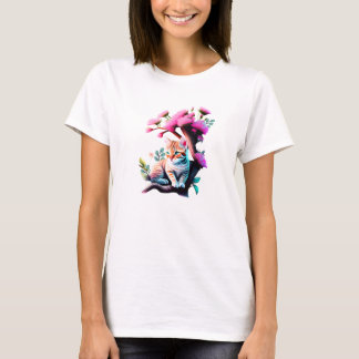 Niedliche Blume Katze Acrylic T - Shirt