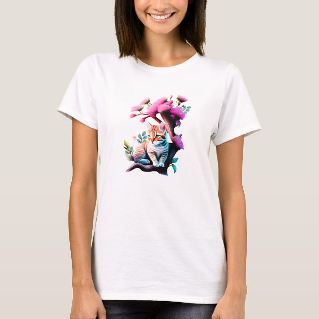 Niedliche Blume Katze Acrylic T - Shirt (Vorderseite)