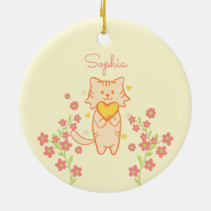 Niedliche Blume Katze und Herz Keramik Ornament