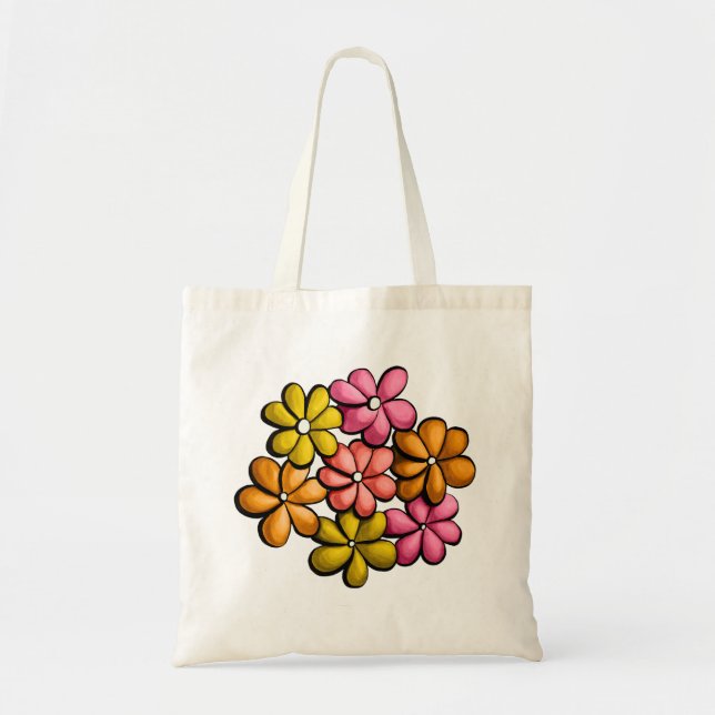 Niedliche Blume Kinder Farbige Tinte Zeichnend Tragetasche (Vorne)