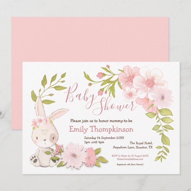 Niedliche Blume Leaf Rahmen Girl Babydusche Einladung (Vorne/Hinten)