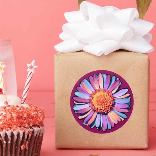 Niedliche Blume Lila Pink Blue Boho Daisy Bisexual Runder Aufkleber (Party)