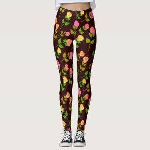 Niedliche Blume Muster Schwarzer Hintergrund Leggings