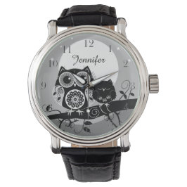 Niedliche Blume Power Owls & individuelle Name Armbanduhr