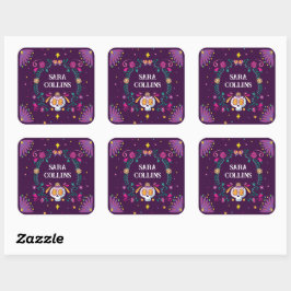 Niedliche Blume Skull Pattern Girls School & Uni Quadratischer Aufkleber