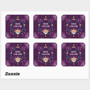 Niedliche Blume Skull Pattern Girls School & Uni Quadratischer Aufkleber