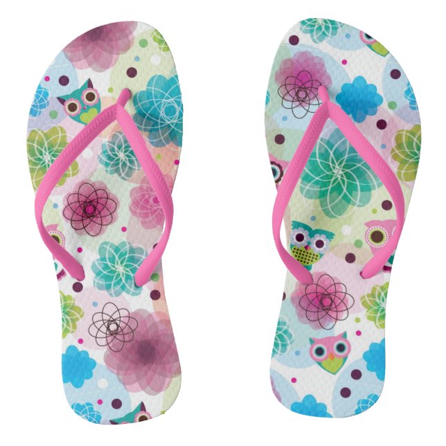 Niedliche Blume-Uhu-Hintergrundmuster Flip Flops (Fußbett)