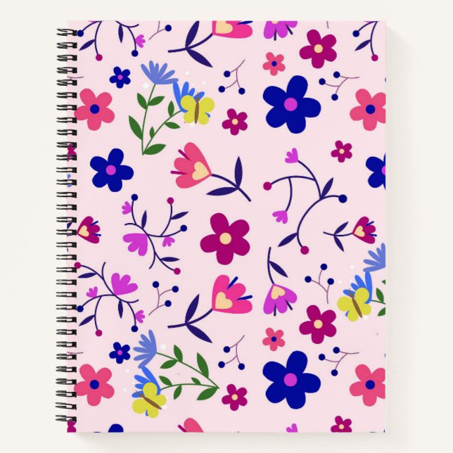 Niedliche Blume und Schmetterlinge auf rosa Notizbuch (Vorderseite)
