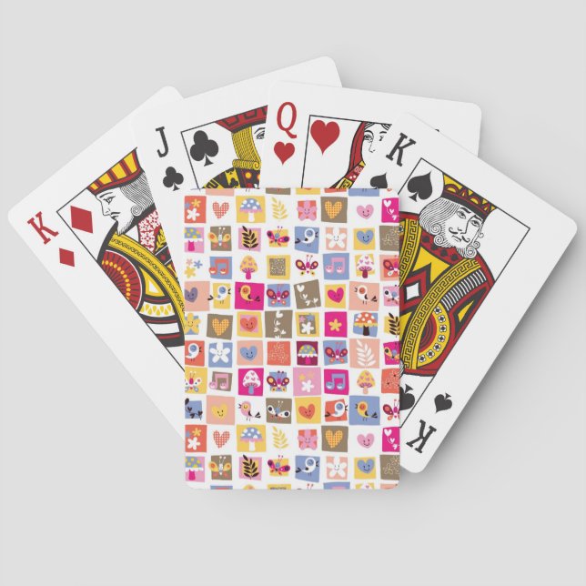 niedliche Blume, Vögel, Herz-Quadrate Spielkarten (Rückseite)