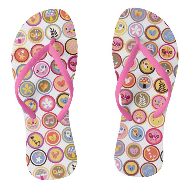 niedliche Blume, Vögel, Herzmuster Flip Flops (Fußbett)