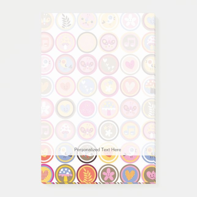 niedliche Blume, Vögel, Herzmuster Post-it Klebezettel (Vorderseite)