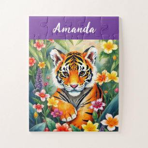 Niedliche Blume Wasserfarbe Kinder Name Tiger