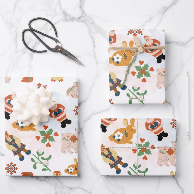 Niedliche Blume Weihnachtsmuster mit dem Weihnacht Geschenkpapier Set (Vorderseite)