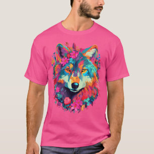 Niedliche Blume Wolf auf Blumenwolf im Sommer T-Shirt