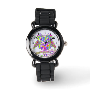 Niedliche Blumen-Power-Eulenuhr Armbanduhr