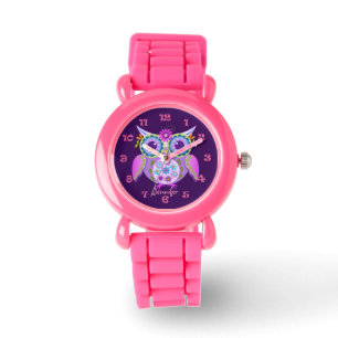 Niedliche Blumen-Powereule, -clocknumbers u. Armbanduhr